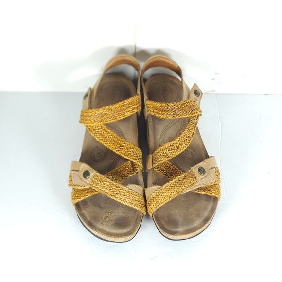 Taos Women’s Trulie US8-8,5 EU39 Tan Leather Woven Cork Wedge Strappy Sandals - Picture 4 of 16